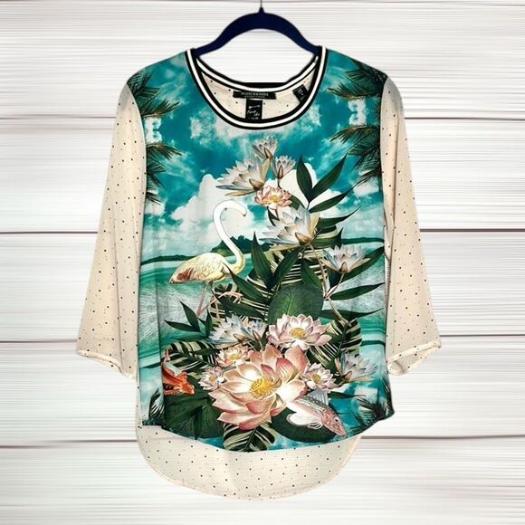 Scotch & Soda Maison Scotch Top Blouse Exotic Flamingo Lotus Print US 4 - Picture 1 of 12